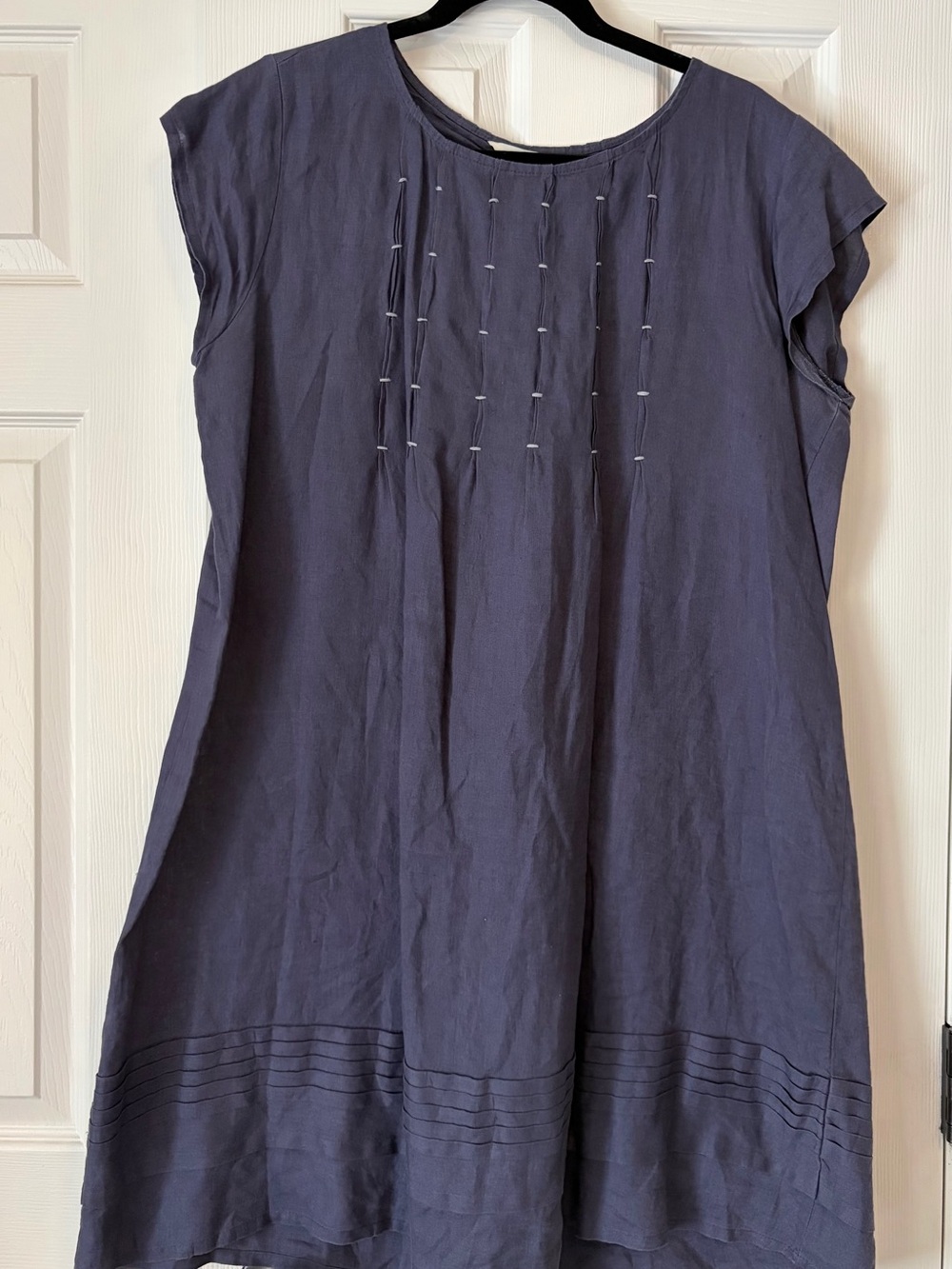 EUC Sundance Slate Blue Cap-Sleeve Linen Dress. Size large petite